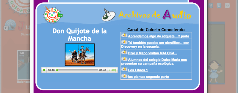 Aunque el sitio web de Colorín ColorRadio no se actualiza desde el año 2013 puedes encontrar en él canciones y audios de algunos programas como Colorín Conociendo.